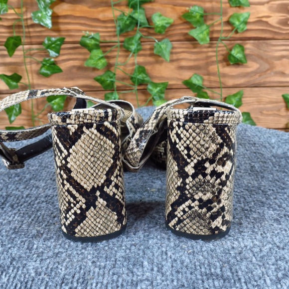 ZARA Women Snakeskin Embossed Leather Platform Block Heel Sandals Size 36 Brown - Picture 4 of 7